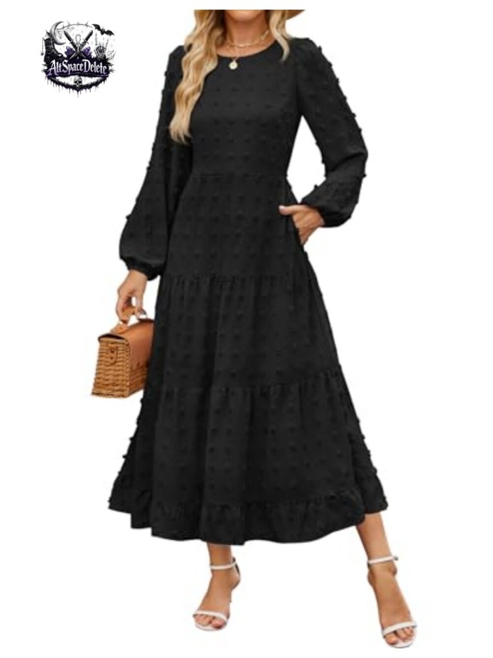 ZESICA Women's Long Sleeve Swiss Dot Maxi Wedding Guest Dress
